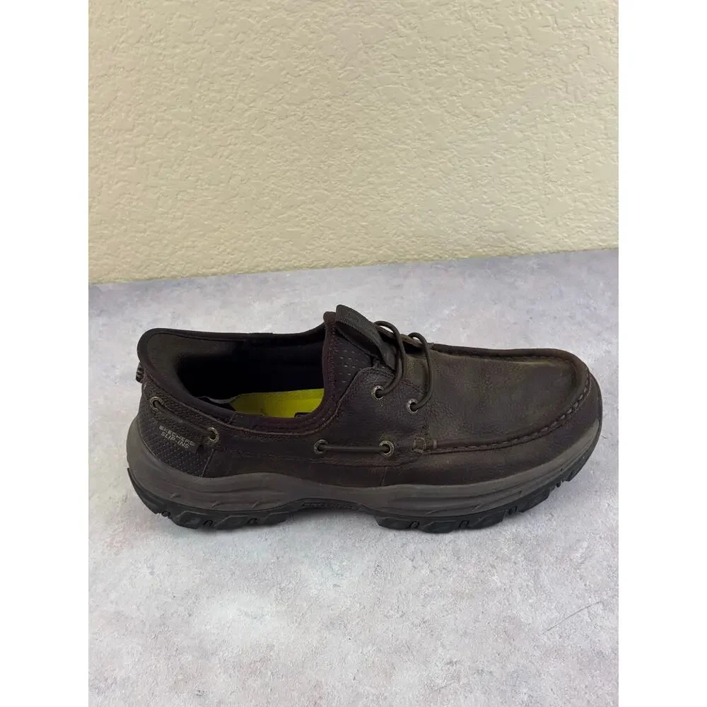 Skechers Slip-ins Relaxed Fit Knowlson Brown Leather Shoes 205188 Men 9.5 X-Wide